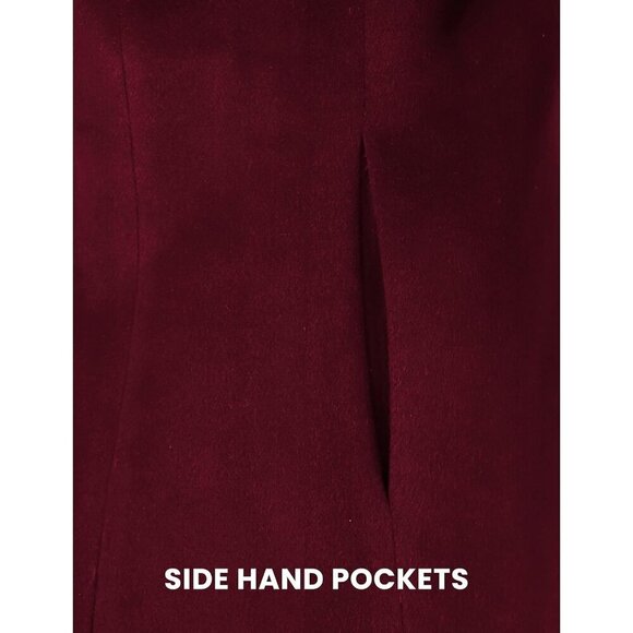 Mens Wine red Wool Blend Trench Coat Notch Lapel Camel Peacoats Winter Overcoat - Picture 7 of 8